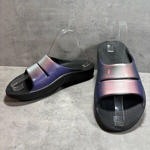 OOFOS OOahh Luxe Slide Sandals Midnight Spectre Metallic Purple Womens Size 8